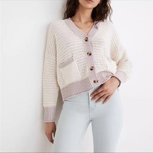 NWOT Madewell Lavender Trimmed Cotton Cardigan